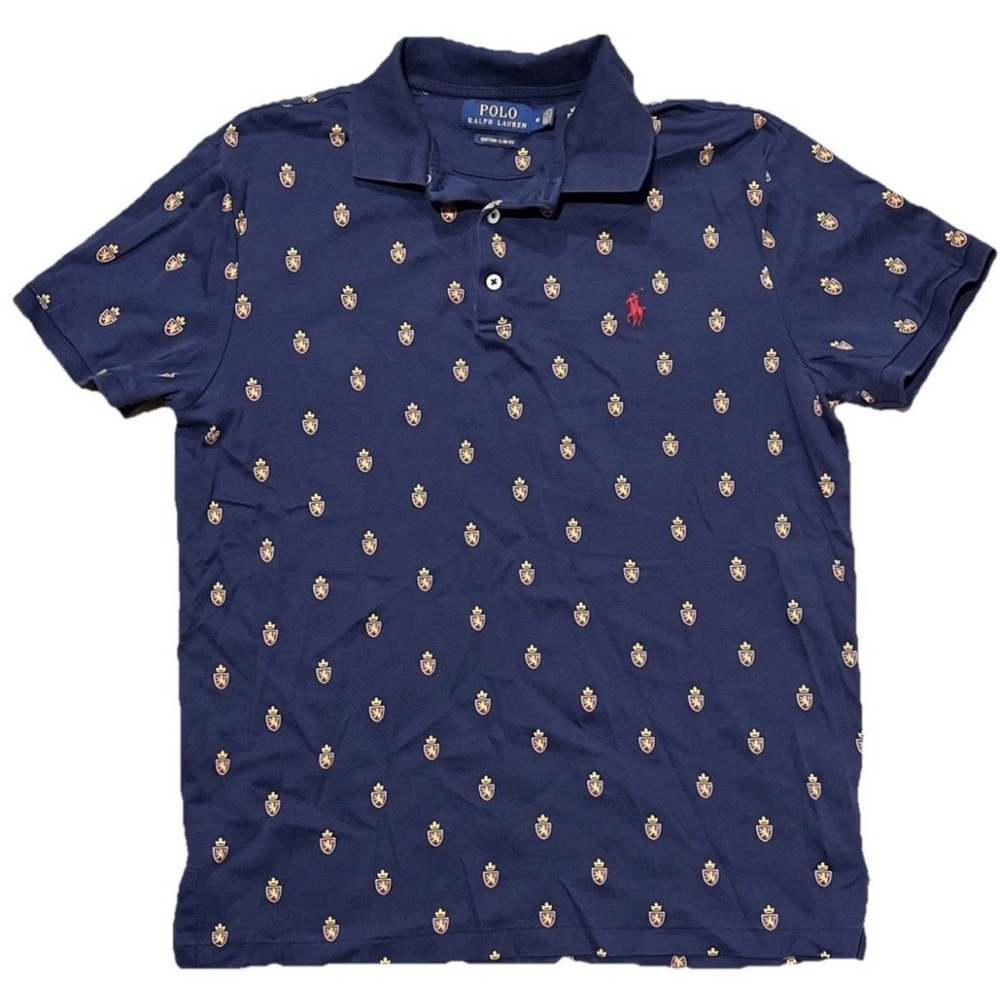 Ralph Lauren Men's Blue Slim Fit Crest Red Pony Polo